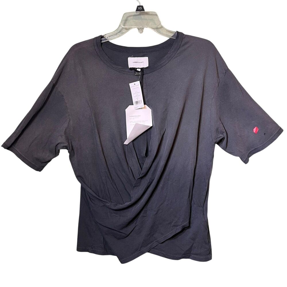Current/Elliott Shirt Womens 0 Washed Gray The Draped Tee Made USA Twist Front